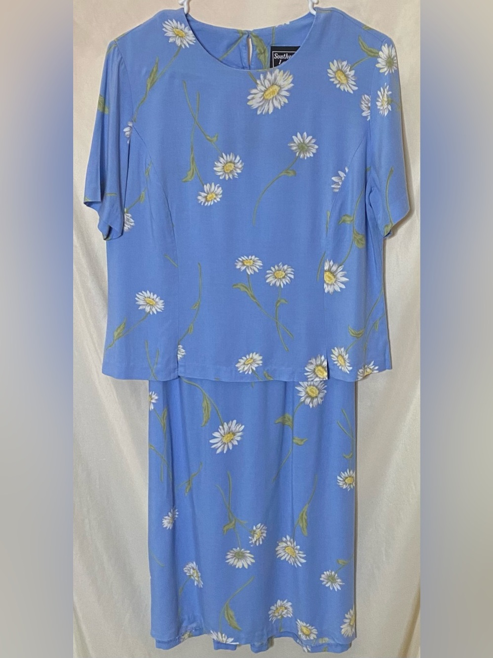 Vintage Southern Lady 2 Piece Dress Set - Blue w/ Daisy Floral Print